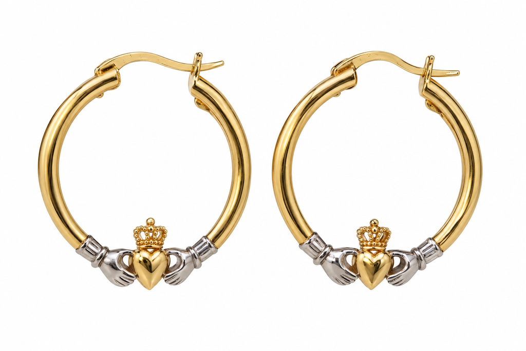 Two-Tone Claddagh Hoop Earrings