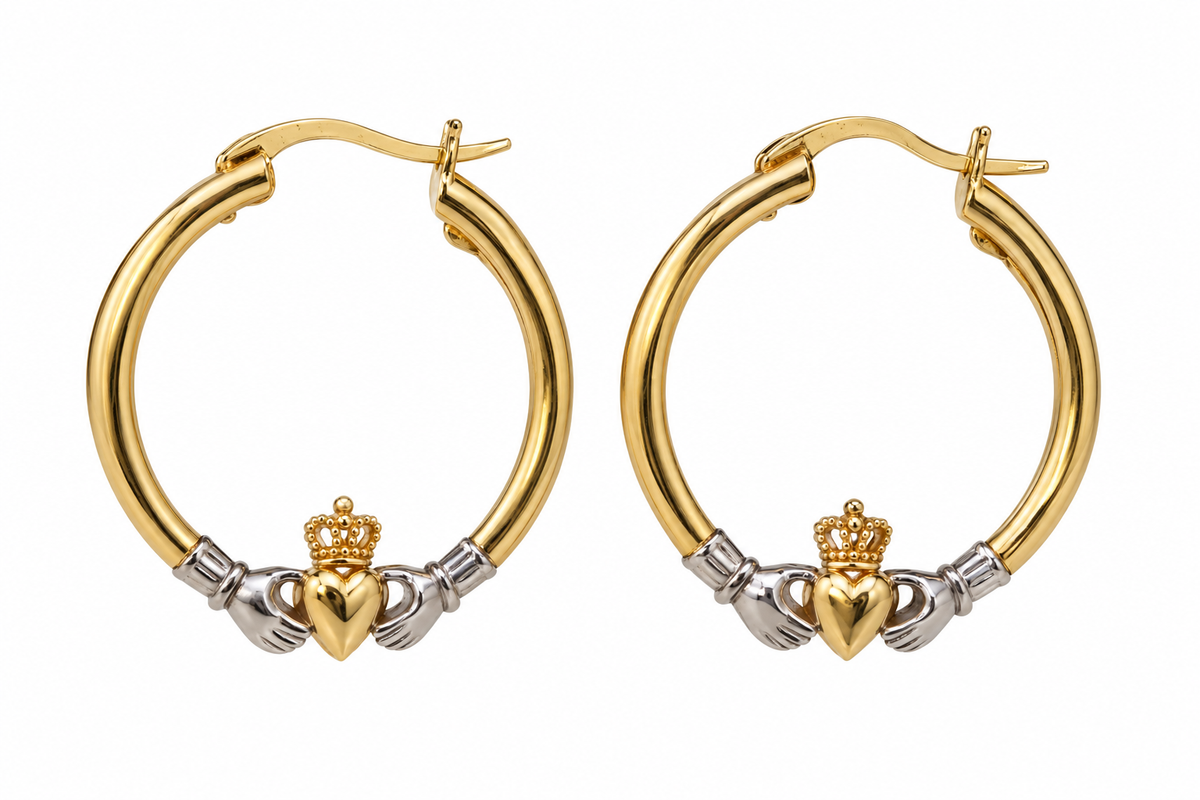 Two-Tone Claddagh Hoop Earrings