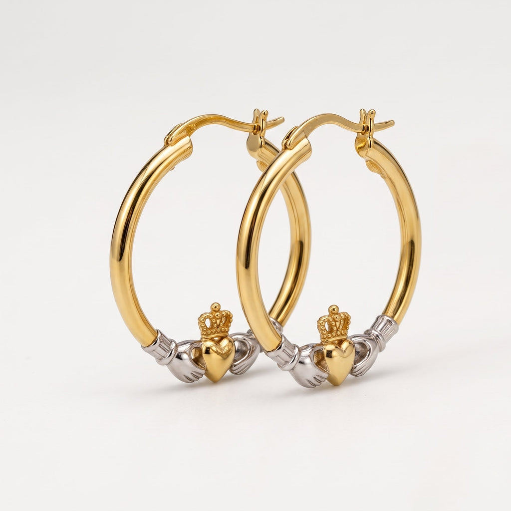 Two-Tone Claddagh Hoop Earrings